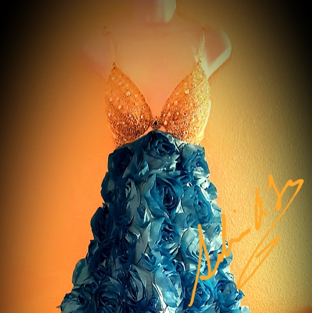 Custom Order Silver & Turquoise Rose Wedding Gown
